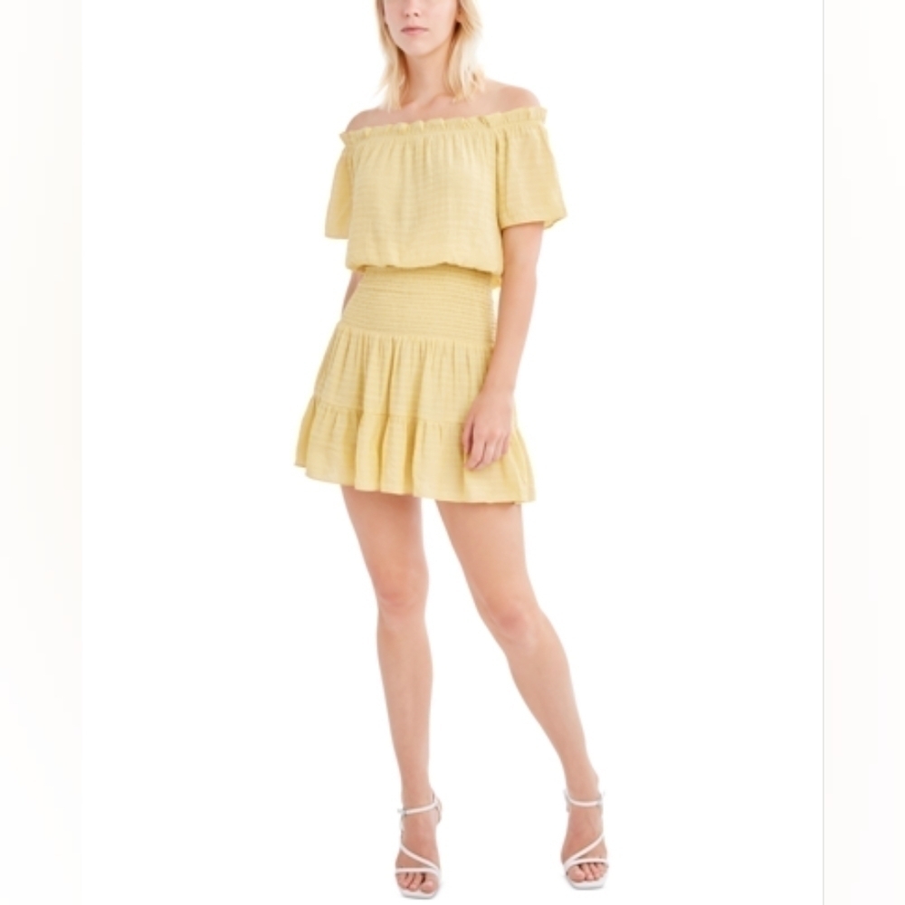 BCBGeneration Off The Shoulder Dress in Pale Banana - Picture 5 of 10